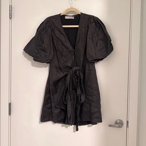 Faithful the Brand Black Linen Wrap Dress